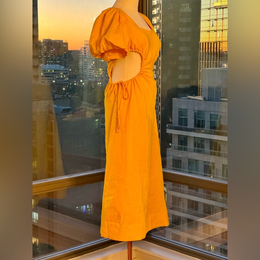 🆕 FARM Rio 🧿 NWOT Linen Cut Out Midi Dress, Yellow - Size XS - Picture 9 of 16